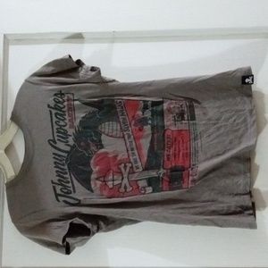 Johnny Cupcakes size small tan short sleeve shirt